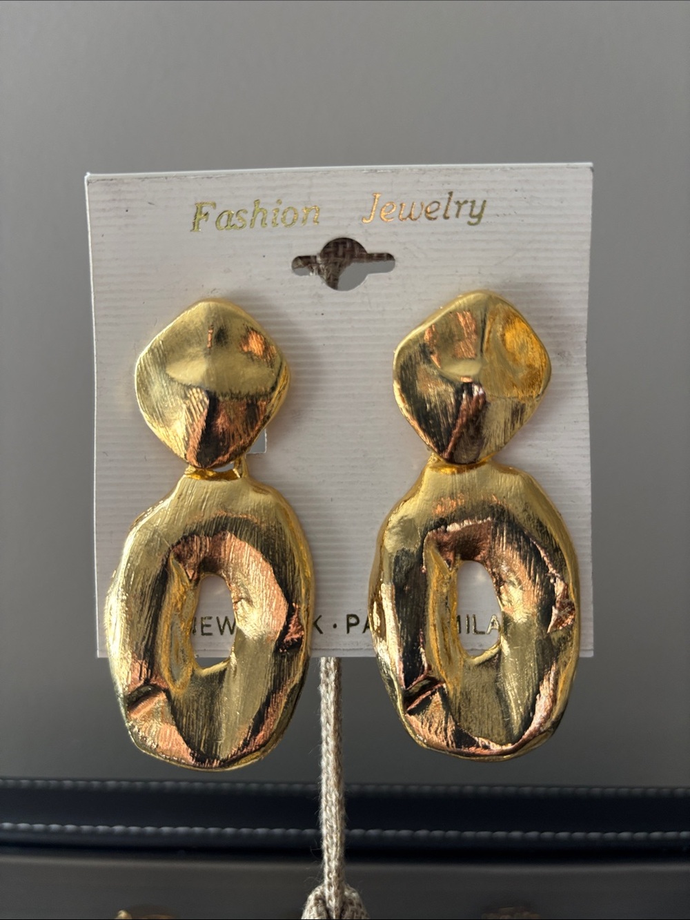90’s Vintage Dead Stock Shimmering Gold 3” Drop Earrings
